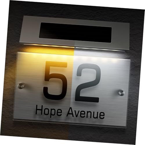 SAFIGLE Cartel De Dirección Solar Para Número De Casa 18 Leds Bicolor Panel Acrílico Luz Solar Para Señal De Dirección Exterior Compatible Para Jardines y Porches