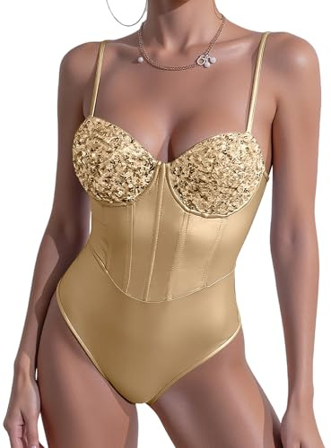 Adigau Body da Donna Sexy Spaghetti Strap Bodysuit Top con Reggiseno Integrato Jumpsuit Aderente Going Out Leotard Top, Nero S