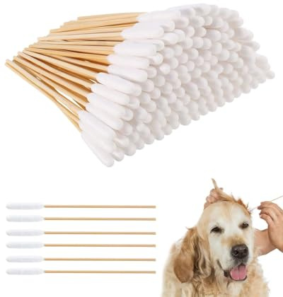 HUVZOR 150 Piezas 12cm Hisopos De Algodón para Mascotas,Limpiador de oídos para Perros,Animal Bastoncillos Limpiadores de Algodón para los Oídos,para Perros,Gatos,Mascotas
