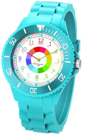 WeaxiTex Orologio Analogico per Bambini per Ragazzi e Ragazze, Orologio da Polso Impermeabile con Cinturino Morbido al Quarzo per Bambini per Insegnare l'Ora per Età 5-15., Turchese