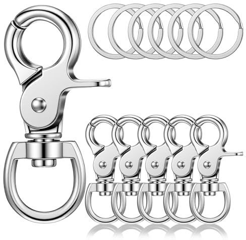 JIEYAO 6 Stück Karabinerhaken mit Drehgelenk,Zinklegierung Karabiner Hundeleine mit Schlüsselanhänger Robust Scherenkarabiner Wirbelkarabiner Schwarz Bolzenkarabiner für Hundeleine Schlüssel Gepäck