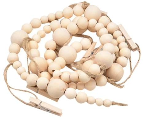 Homoyoyo Ghirlanda da Parete con Clip in Legno Naturale, Espositore Porta Biglietti di Auguri e Foto Sospese, Decorazione Salvaspazio per Casa, con Filo di Perline per Esposizione Opere