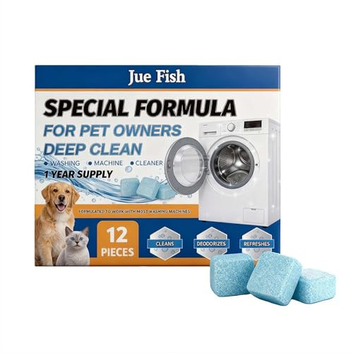 Washing Machine Cleaner for Pet, Deep Clean Descaler for Cat & Dog Hair, Urine, Odor, Residue, 12Pcs household cleaning tablets for Top Load, Front Loader, HE Washer Tub