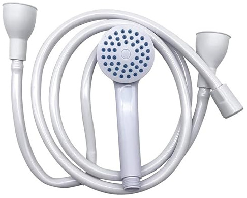 Double Tap Shower Spray Attachment – 1.5m Flexible Hose, Rubber Push-On Universal Connector, Handheld Shower Head for Taps (1.5M)