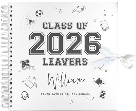 Personalised Doodle Class of 2026 School Leavers Scrapbook | 8x8 Signing Book | Customised with Name & School | Memory Book for Leavers | 40 Sheets 200gsm | Spiral Bound
