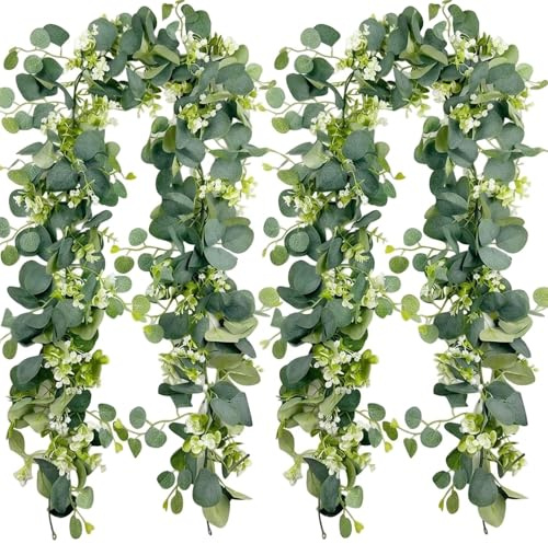 KbouZgxa 2 Stück Eukalyptus Girlande, 3.6M Eukalyptus Deko, Grüne Blätter Girlande für Hochzeit, Tisch, Bogen & Zuhause