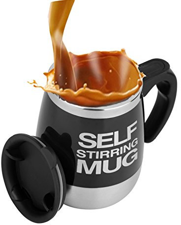 Mengshen Tazza con Miscelatore/Self Stirring Coffee Mug Automatic Electric Stir Stainless Steel Mixing Lazy Cup for Morning Office Travel 400ml,MS-A006A Black
