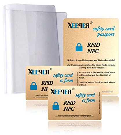 1. RFID/NFC Blocker Karten Set - für den perfekten Schutz All Ihrer Karten und den ePass Plus eine extra Starke glasklare original Reisepass Schutzhülle - Keine zusätzlichen Störsender am Körper