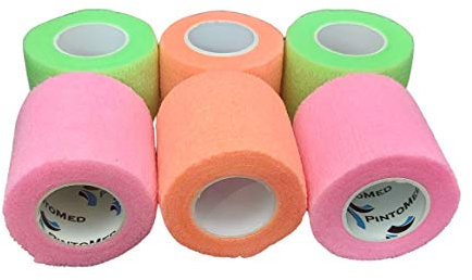 PintoMed - Bandage Cohésif - 2 Vert Neon + 2 Orange + 2 Rose - 6 RouleauxX 5 cm X 4,5 m Autoadhésif, Sports Bande, Premiers Secours Adhésif, Vet Wrap