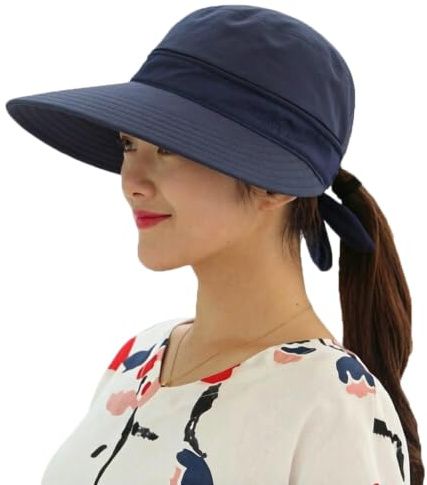 Cappello da sole da donna UPF 50+, protezione UV, pieghevole, a tesa larga, cappello da spiaggia con parte superiore rimovibile, traspirante, visiera estiva per esterni, per viaggi, vacanze, piscina,