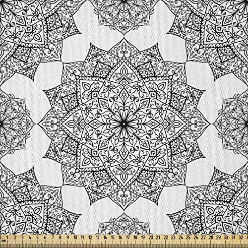 ABAKUHAUS Mandala Stoff als Meterware, Zierblumen, Microfaser Multi Zweck Dekostoff für Kunsthandwerke, 3M (230x300cm), Weiß Schwarz