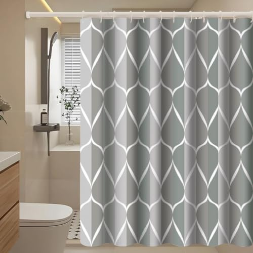 GONOVE Duschvorhang 240x 200cm Lang Waschbar Polyester Stoff Duschvorhang Schnell Trocknend und Wasserabweisend Grau Badewanne Duschvorhänge mit Haken, Gewicht Saum