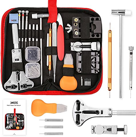 XOOL Professionelles 151-teiliges Uhrenreparaturset, beinhaltet verstellbaren Gehäuseöffner, Armband-Locher, Federstegwerkzeug, Gliederentferner, Pinzette und mehr