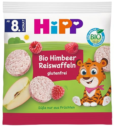 HiPP Bio Himbeer Reiswaffeln (7 x 30g), Babysnack ab 8. Monat, Süße nur aus Früchten, glutenfrei, in bester Bio-Qualität