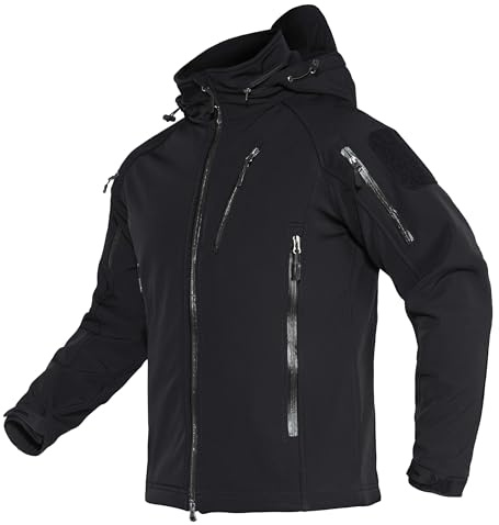 TACVASEN Uomo Giacca Softshell Resistente All'acqua e al Vento Invernale da Esterno con Tasche Multiple, Nero, M