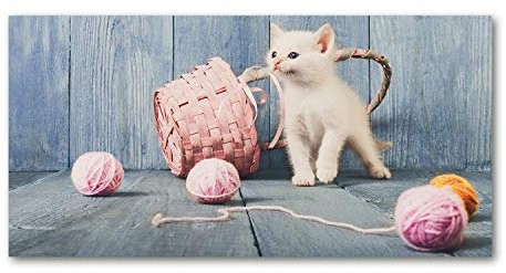 Tulup Acrylglas - Wandkunst - Bild auf Acrylglas Deko Wandbild hinter Kunststoff/Acrylglas Bild - Dekorative Wand für Küche & Wohnzimmer 140 x70 cm - Tiere - Katze Wọllknäuel - Rosa