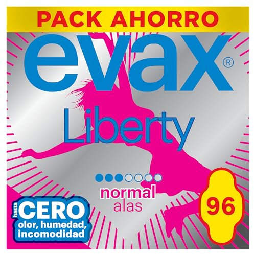 Evax Liberty Compresas con Alas, Normal/Postparto, 96 Unidades, Se Adaptan al Cuerpo y Neutralizan los Olores