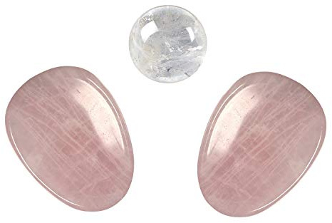 Lapis Vitalis Augensteine Set Rosenquarz - Hochwertige Edelsteine - Stein-Set für Behandlungen & Massage - Edelsteine Set inklusive Massagekugel aus Bergkristall & Anleitung - Rosa Steine