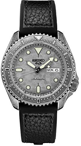 SEIKO SRPE79 5 Sports 24-Jewel Grey Finish Orologio automatico con cinturino in pelle, Grigio, Orologio automatico