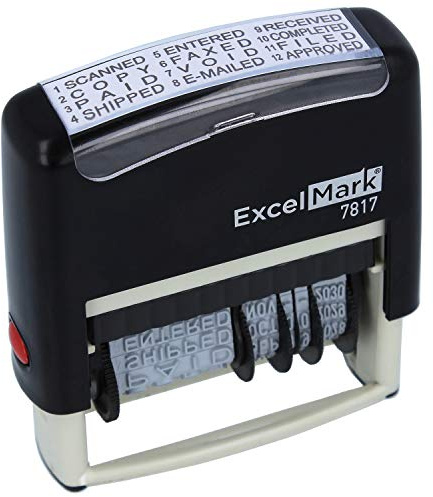 ExcelMark 12 Phrase Self-Inking Date Stamp - 2 x 1/4 Impression - Black Ink (7817)