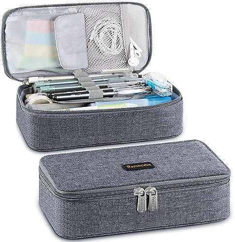 Homecube Federmäppchen mit großem Fassungsvermögen, Stiftemarker, Make-up-Tasche, Oxford-Stoff, große Aufbewahrung, Schreibwaren-Organizer mit Reißverschluss, für Schule, Büro, Dunkelgrau