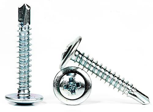 4.2mm x 50mm Self Drilling Wafer Head Screws Steel Self Tapping Screws for Metal Sheets Roofing Windows (Pack of 50) F13B