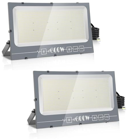 Royana 2x 600W LED Strahler Außen, Superhell Aussenstrahler 60000LM Baustrahler, IP66 Wasserdicht Flutlicht Außenleuchte 3000K Warmweiß Scheinwerfer für Garage, Garten, Sportplatz