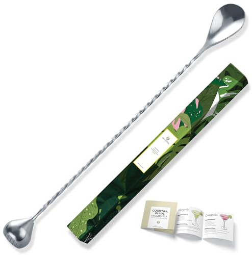Homestia 2-in-1 Bar Mixing Spoon with Muddler, 12 Inch (30cm) Stainless Steel Cocktail Mixing Bar Spoon with Muddler Tip Cocktail Stirrer, Spiral Handle Drink Stirrer for Bartending (Silver)