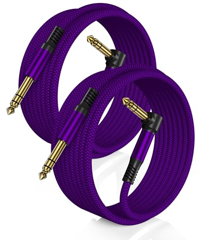 RUXELY 6.35mm TRS Gitarrenkabel 3M 2-Stück,1/4 Stereo Instrumentaenkabel | 90 Grad 6.3 Stecker Klinke Guitar Cable,Symmetrische Audiokabel für E-Gitarre,Bässe,Tastaturen,Verstärker,Amp,Lautsprecher