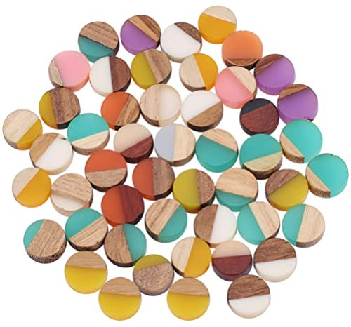 COHEALI 50stücke Holz Mit Harz-cabochons Geometrische Patches Diy-schmuckzubehör Materialien Für Herstellung Von Halsketten Und Armbändern Schmuckanhänger Mit Flacher Rückseite