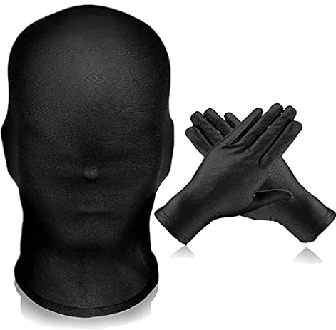 Máscara Facial Completa de 2 Piezas exponer la Boca Máscara Facial Completa de Seda de Leche de Halloween Máscara sin Rostro Unisex para Disfraz de Fiesta de Halloween Fresca y de Moda -Negro