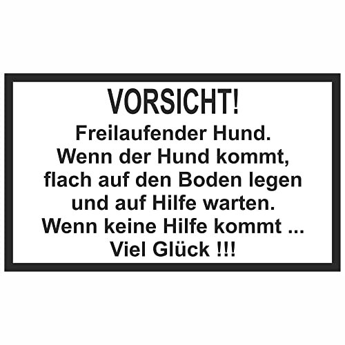 Indigos UG - Schild Vorsicht! Freilaufender Hund Größe 20x12cm - Warnung - Sicherheit - Hotel, Firma, Haus - Aluverbundplatte 3mm - Hinweisschild - Warnschild