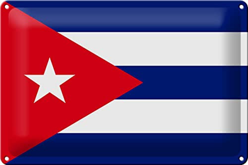 Cartel de chapa con bandera de Cuba, 30 x 20 cm, diseño de bandera de Cuba