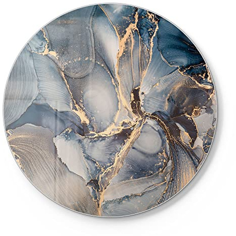 DEQORI Schneidebrett aus Glas | rund Ø30 cm | Motiv Marmor-Farbspiel mit Gold | Design Schneideplatte für Küche | Frühstücksbrett antibakteriell & rutschfest | Glasplatte & Servierplatte