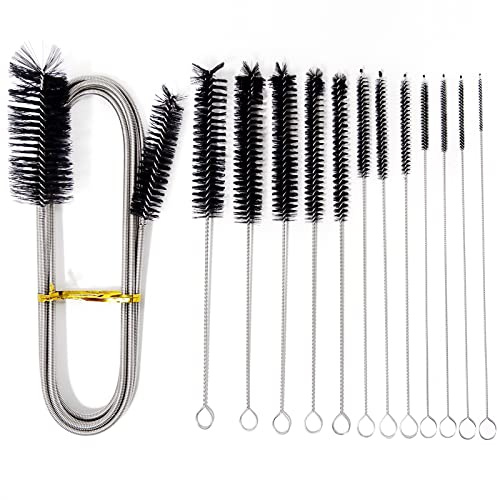 FINEASY 13Pcs Spazzola per Tubi Flessibili di Pulizia Tubo Doppio, Scovolino per Bottiglie, 200cm Spazzola per Pulizia di Tubi Pulisci, Spazzola per acquario, Nero