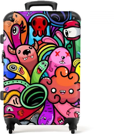 NoBoringSuitcases.com® Koffer groß Trolley Rollkoffer Reisekoffer mit 4 Rollen Fotokoffer - Design - Monster - Regenbogen - Lustig - Mädchen - Jungen - 67x43x25cm - 90 Liter