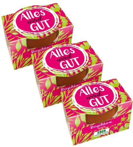 Bull & Bear 3er Set Mini Pflanzset 'Alles wird gut' mit Ringelblumen Samen im Topf 4,5cm, Mini Blumen als Anzuchtset mit Pflegeanleitung