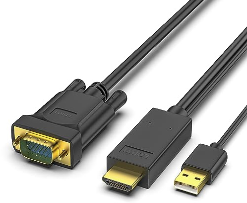 Loryi Cable HDMI a VGA chapado en oro de 6 pies con alimentación USB (macho a macho), compatible con computadora, computadora, laptop, PC, monitor, proyector, HDTV, Raspberry Pi, Roku, Xbox y más