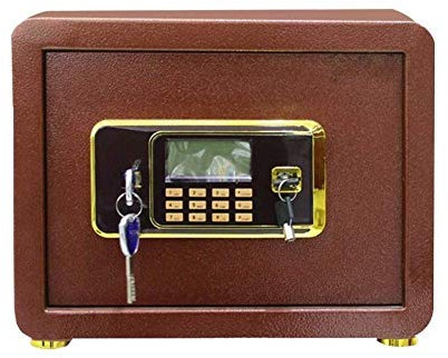 Cassetta di Sicurezza, Casseforti Display LCD di Sicurezza Tastierino Numerico Elettronico Fuoco Chiave di Allarme Incorporata Casseforti Armadietto Marrone Casseforti per Documenti d'Identi