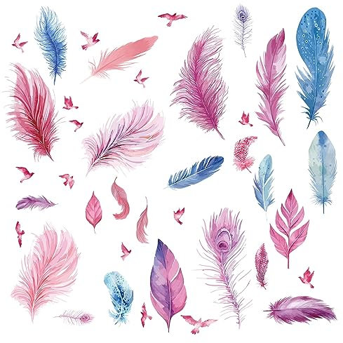 Craspire 8 feuille D'Autocollants Muraux en Plumes en PVC Imperméables et Autocollants Rectangulaires Amovibles pour Décoration de Fenêtre, Escalier, Décoration de la Maison, Art Mural TV Comme Cadeau