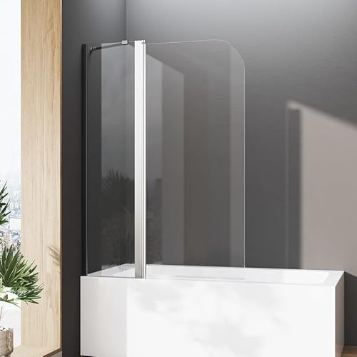 Duschwand für Badewanne 90 x 140 cm Duschabtrennung mit Stabilisierungsstange Sicherheitsglas Faltwand NANO Glas Badewannenaufsatz 6mm ESG Duschwand