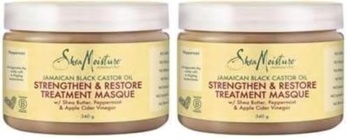SheaMoisture Masque Fortifiant Huile de Ricin Noir de Jamaïque, pour cheveux abîmés et traités chimiquement, Fortifie et Restaure 355ml (Lot de 2)
