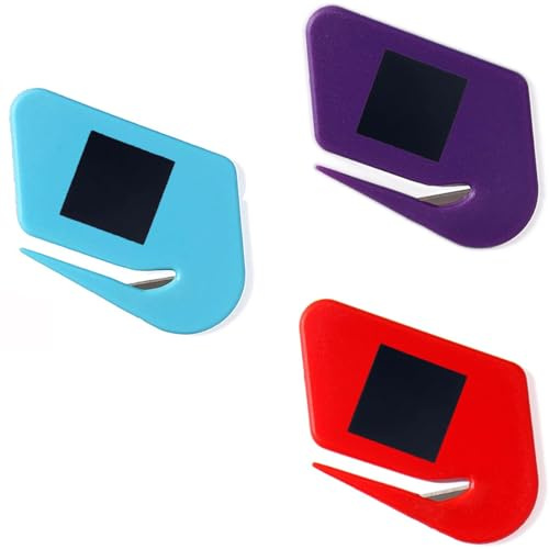 Magnetic Letter Openers - 3 Pack Envelope Slitter & Cutter, Mail Opener Blade with Magnet, Letter Opener for Women - Purple, Red, Lake Blue
