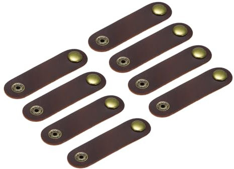 sourcing map 8Pcs Leather Cable Straps Cord Organizer 80x20mm Cable Ties Portable Cable Management for USB Cable, Headphone Wire, Red Brown