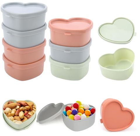 SMYJDMM Kleine Dosen mit Deckel, 8er-Set Love Shape Mini Gefrierdosen zur Aufbewahrung für Snacks & Dips (Grau Rosa Türkis)