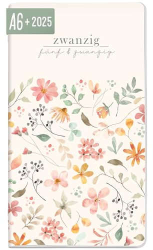 Häfft® Monatskalender Weekly 2025 A6+ Wild Blossoms 1 Monat auf 2 Seiten, Monatsplaner klein, Taschenkalender mit Jahres- & Ferienübersicht - nachhaltig & klimafreundlich