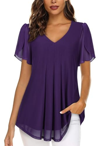 Womens Tops Plus Size Tunic Top Short Sleeve Blouse for Women uk
