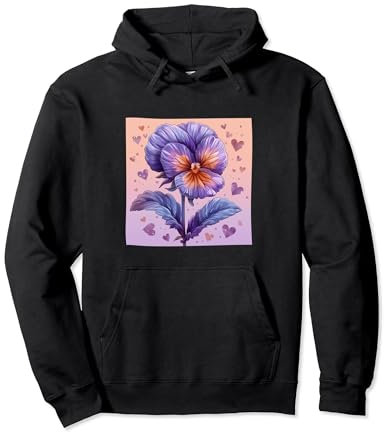 Stiefmütterchen Blumen mit Herzen rund um Boho-Stil Grafik Pullover Hoodie