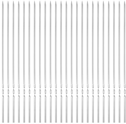 QUARKZMAN 24 piezas de Brochetas de Metal 35cm x 3.2mm x 0.8mm Palitos Planos de Acero Inoxidable Reutilizables para Barbacoa al Aire Libre Parrilla de Barbacoa para Carne, Camarones
