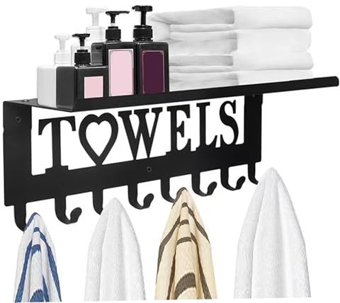 Toalleros para baño Toallero montado en la pared con 8 ganchos y estante Estante para toallas de metal inoxidable Ganchos sobre la puerta para piscina Bañera de hidromasaje Dormitorio Kithcen Toallero